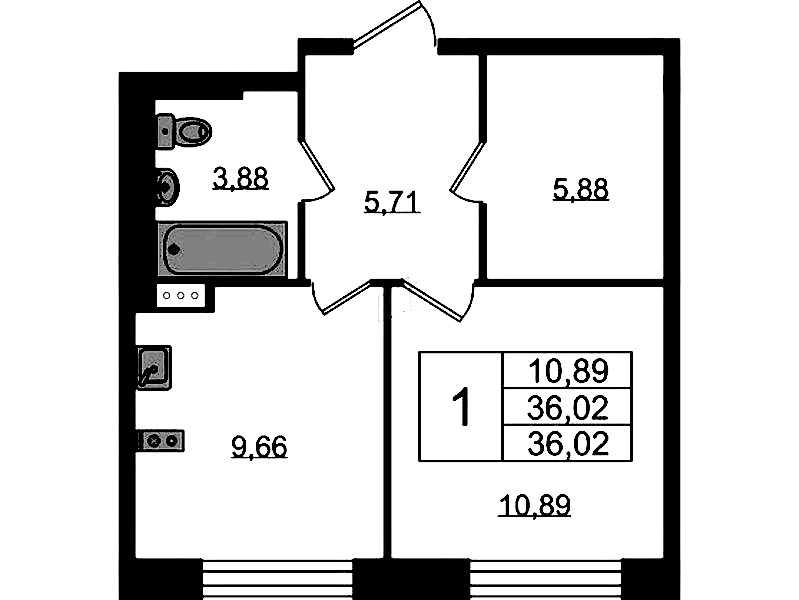 1-комнатная квартира 36.02 м², 8/8 эт., ЖК «Живи! В Рыбацком»